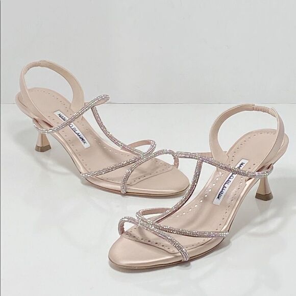 Manolo Blahnik Lucecry Satin Embellished Slingback Sandals size 37 - Picture 5 of 11